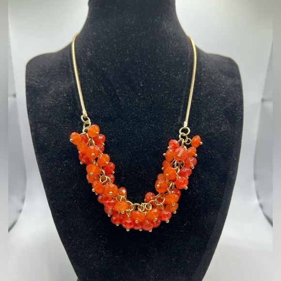 ORANGE Bead Gold Tone Necklace - Picture 2 of 5